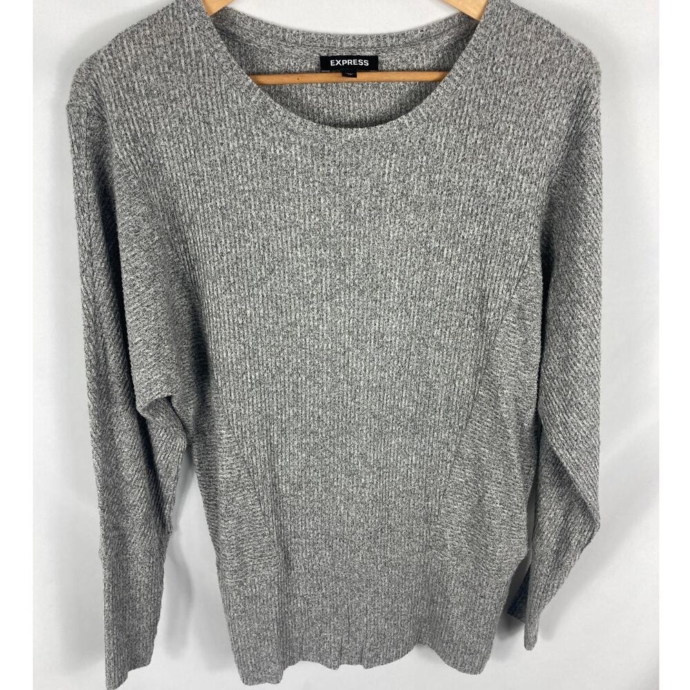 Express Grey RIbbed Knit Long Sleeve Top Size XS